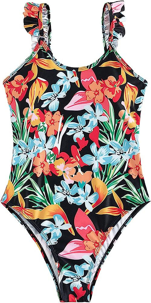 OYOANGLE Women's Tropical Print Lace Up Backless One Piece Swimsuit Beach Wear Bathing Suit | Amazon (US)