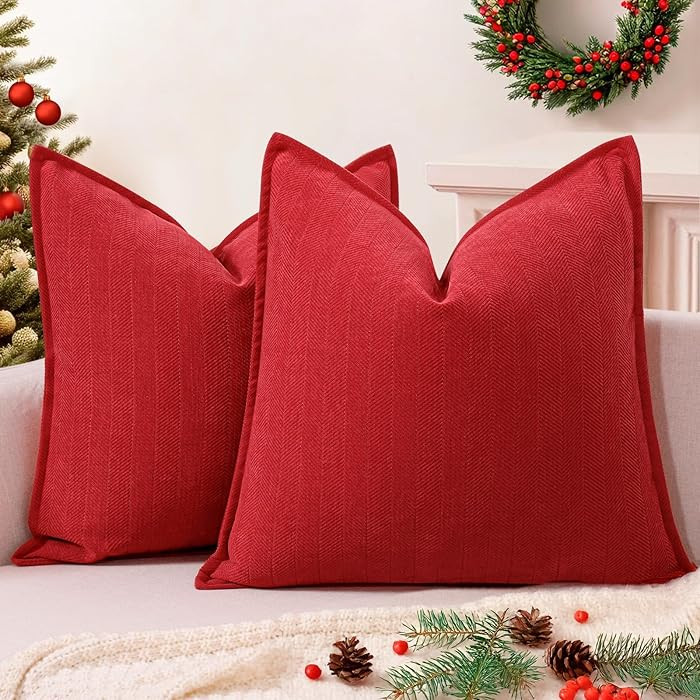 ZWJD Christmas Pillow Covers 18x18 Set of 2 Chenille Throw Red Cushion Covers with Elegant Design... | Amazon (US)