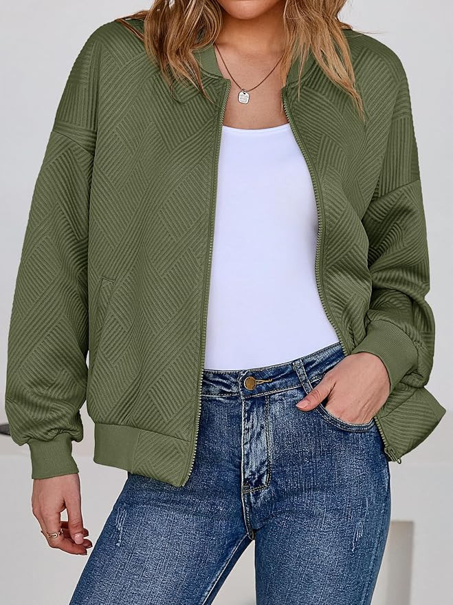 Tankaneo Womens Bomber Jacket Casual Lightweight Zip Up Jacket with Pockets | Stand Collar, Long ... | Amazon (US)