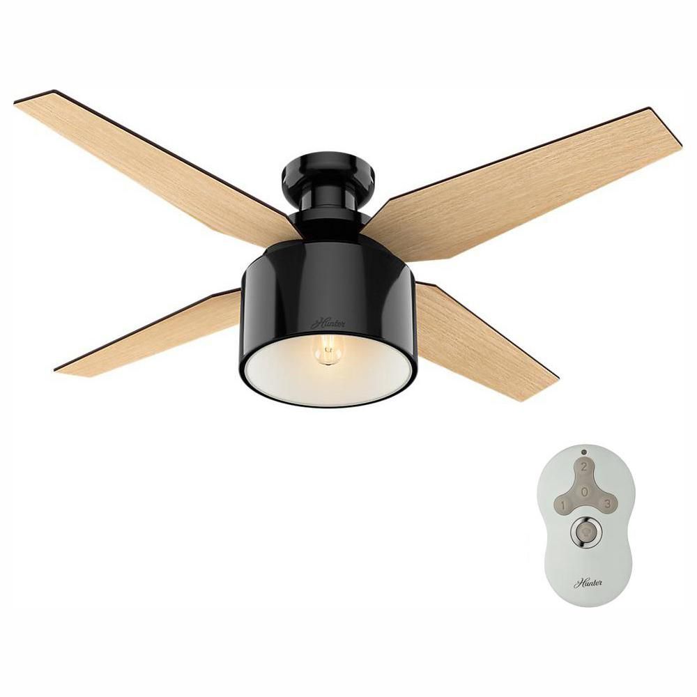 Hunter Cranbrook 52 in. LED Low Profile Indoor Gloss Black Ceiling Fan with Remote | The Home Depot