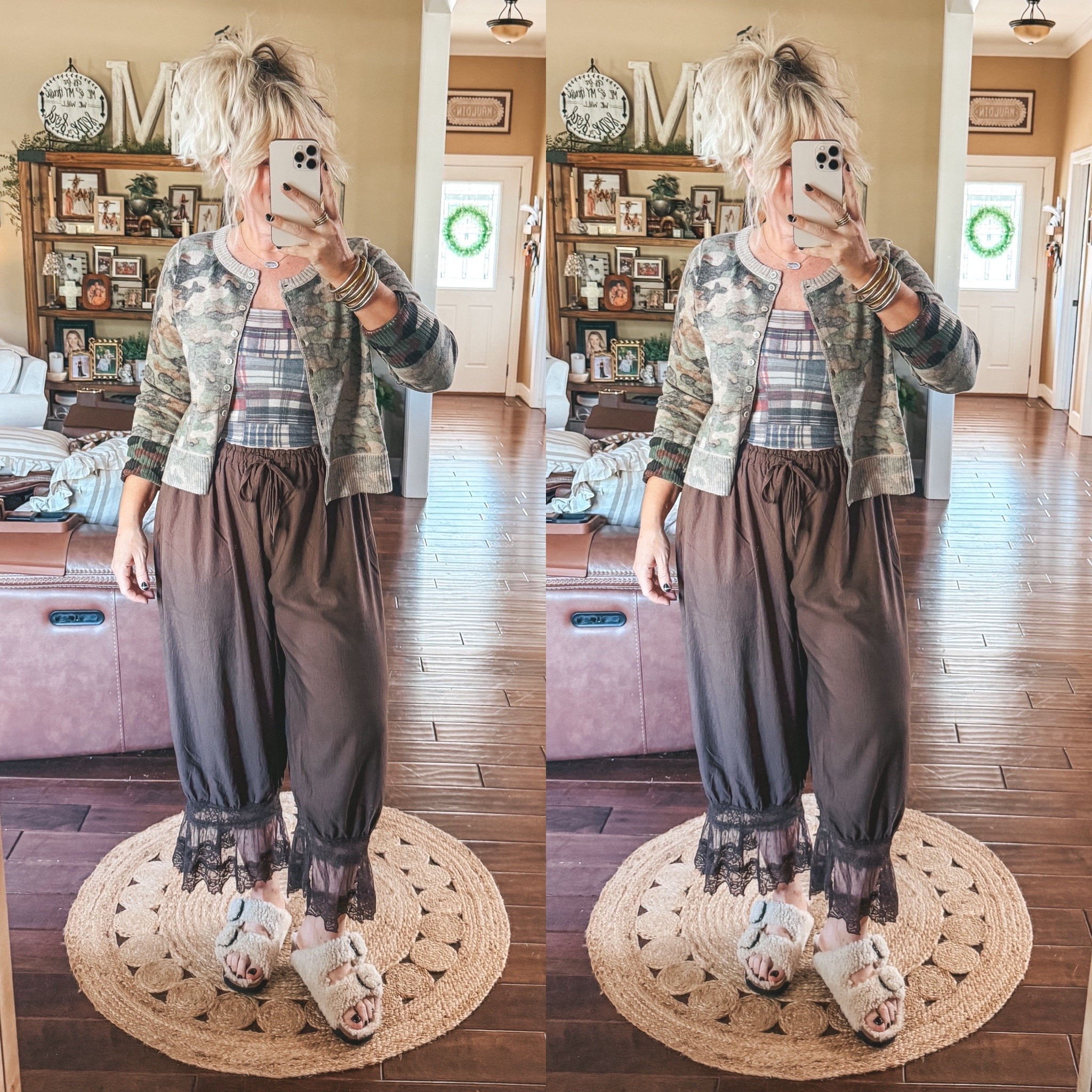 This camo cardigan comes in more prints and is so soft and cozy. I’m wearing a medium in cardigan and my plaid tube top can be a scarf & scrunchie. Fun ways to wear it and comes in more prints.

#LTKOver40