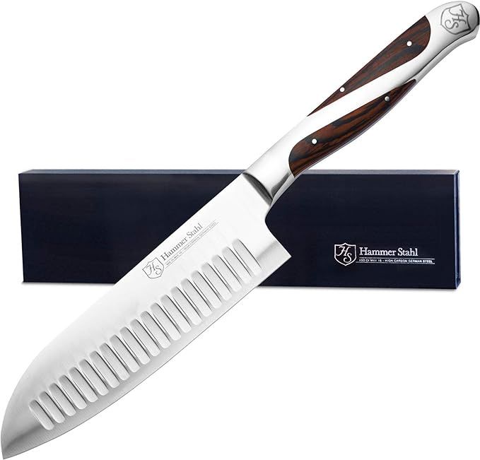 Hammer Stahl 5.5 Inch Santoku Knife - High Carbon German Steel - Deep Granton Edge - Professional... | Amazon (US)