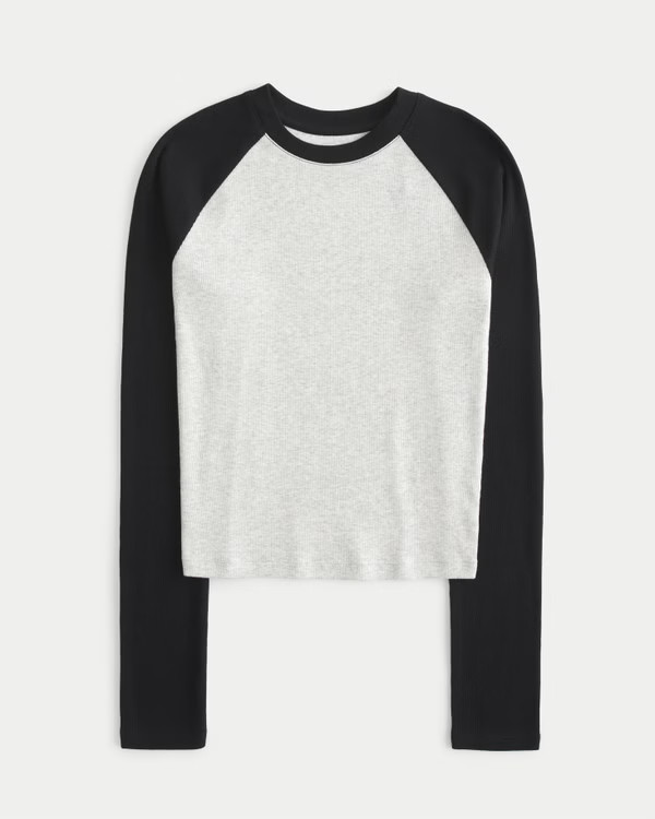 Long-Sleeve Ribbed Crew Baby Tee | Hollister (US)