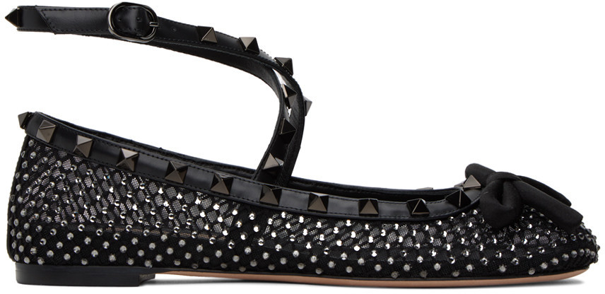 Valentino Garavani Black Rockstud Ballerina Flats | SSENSE