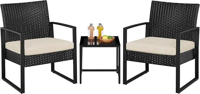 Yaheetech 3 Pieces Rattan Bistro Set, Outdoor Wicker Patio Modern Conversation Furniture, 2 Chair... | Amazon (US)