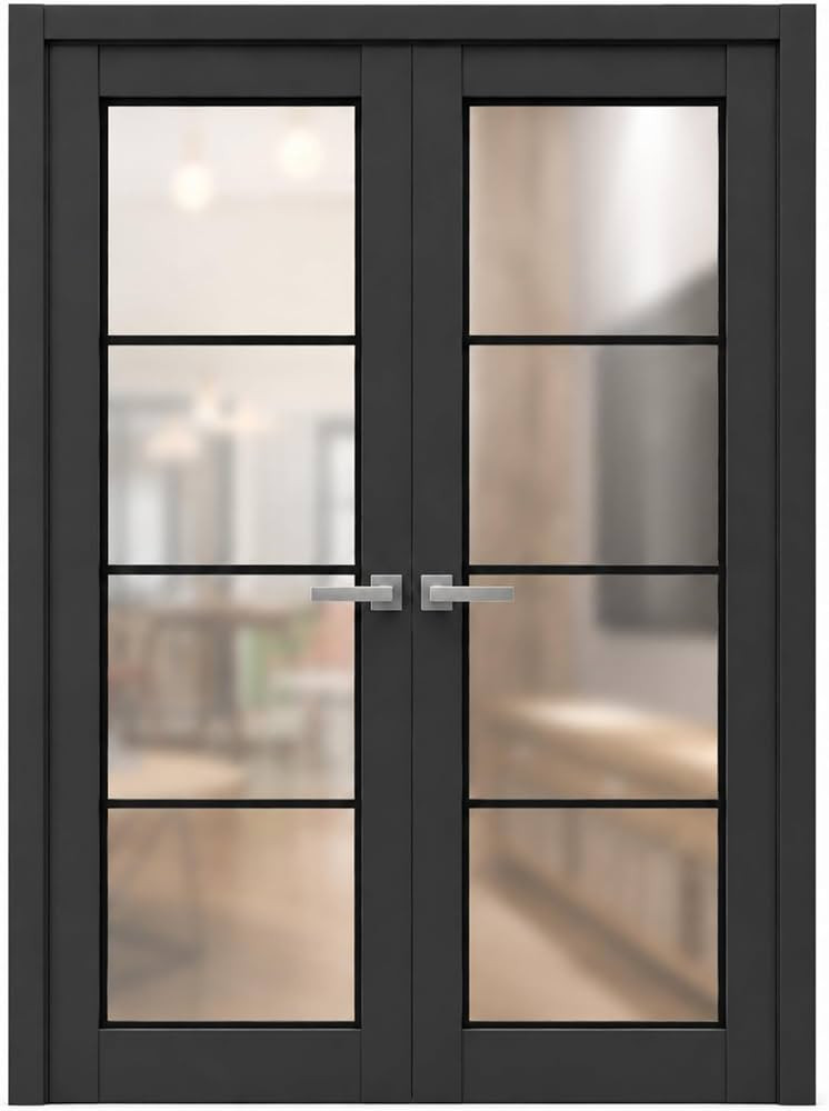 SARTODOORS Lucia 2466 | Double Swing Interior French Doors | Clear Glass, Solid Wood | Frame & Ha... | Amazon (US)