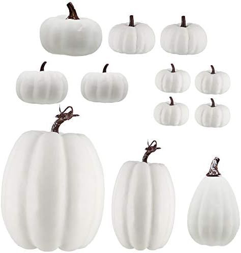 winemana 12 Pack Thanksgiving White Pumpkin Decorations, 6 Sizes Artificial Pumpkins Fall Autumn ... | Amazon (US)