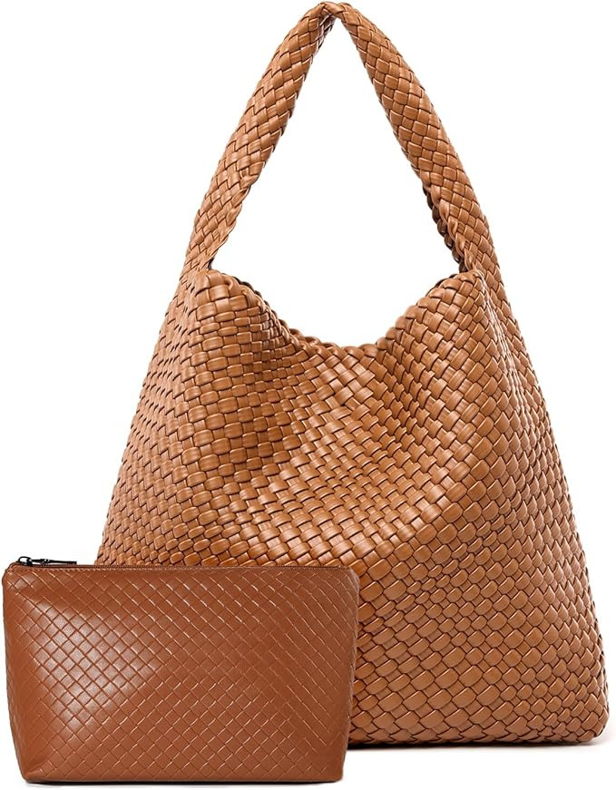 Large Woven Tote Bag for Women Weave Purse Woven Leather Handbag | Amazon (US)