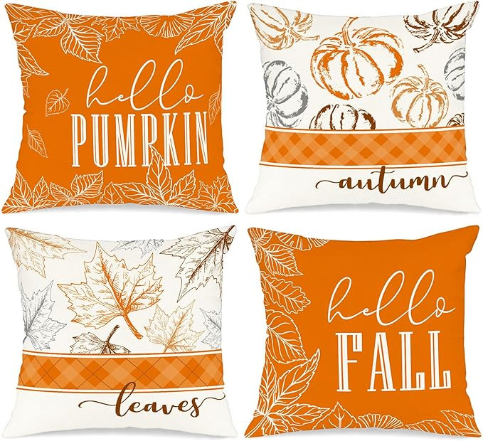 Ywlake 18x18 Fall Pillow Covers Set of 4, Hello Pumpkin Decorative Holiday 18 x 18 Autumn Cushion... | Amazon (US)