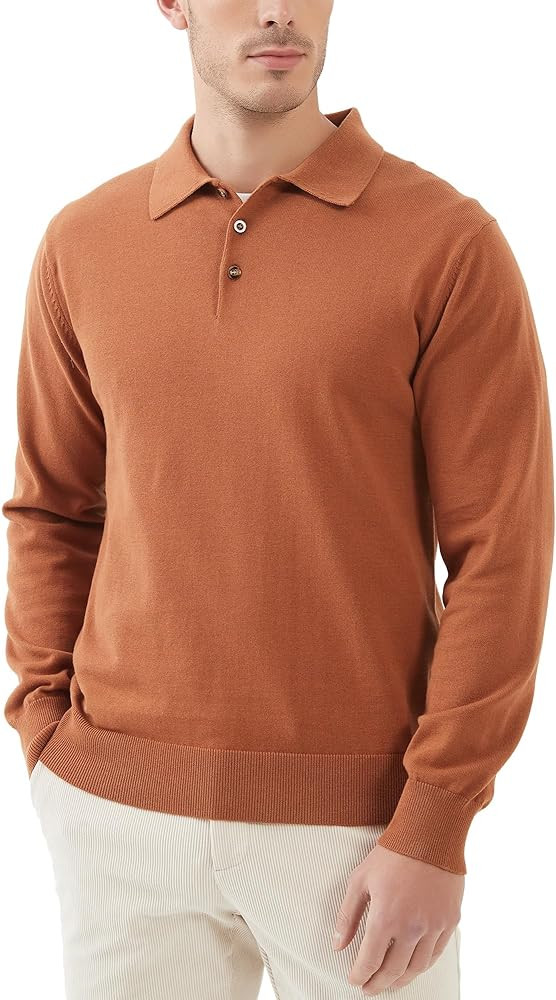 Kallspin Men's Cotton Knit Polo Sweater Classic Casual Long Sleeve Collared Pullover Sweater | Amazon (US)