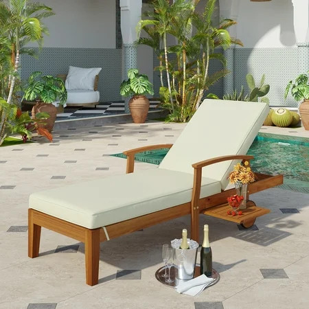 SESSLIFE Outdoor Chaise Lounge Wicker Patio Lounge Chair Solid Wood Daybed Sunbed Couch Furniture wi | Walmart (US)