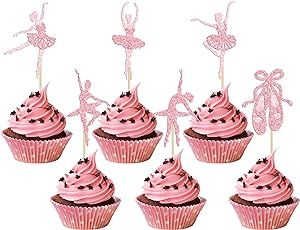 Gyufise 24Pcs Ballerina Tutu Cupcake Toppers Pink Glitter Ballet Girl Cupcake Toppers Ballet Slip... | Amazon (US)