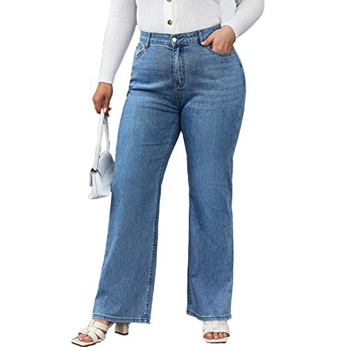 KISSPLUS Plus Size Baggy Jeans for Women High Waist Jeans Curvy Stretchy Denim Pants for Women (58,Light Blue,20W，4XLL) | Amazon (US)