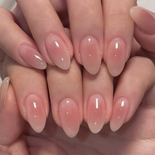 KQueenest Blush Pink Press on Nails Short Almond - 24 Pcs Reusable Fake Nails Press on, Natural Fit Acrylic Nails Ombre Pink, Salon Quality Stick on Nails for Women, No Damage Easy Apply | Amazon (US)