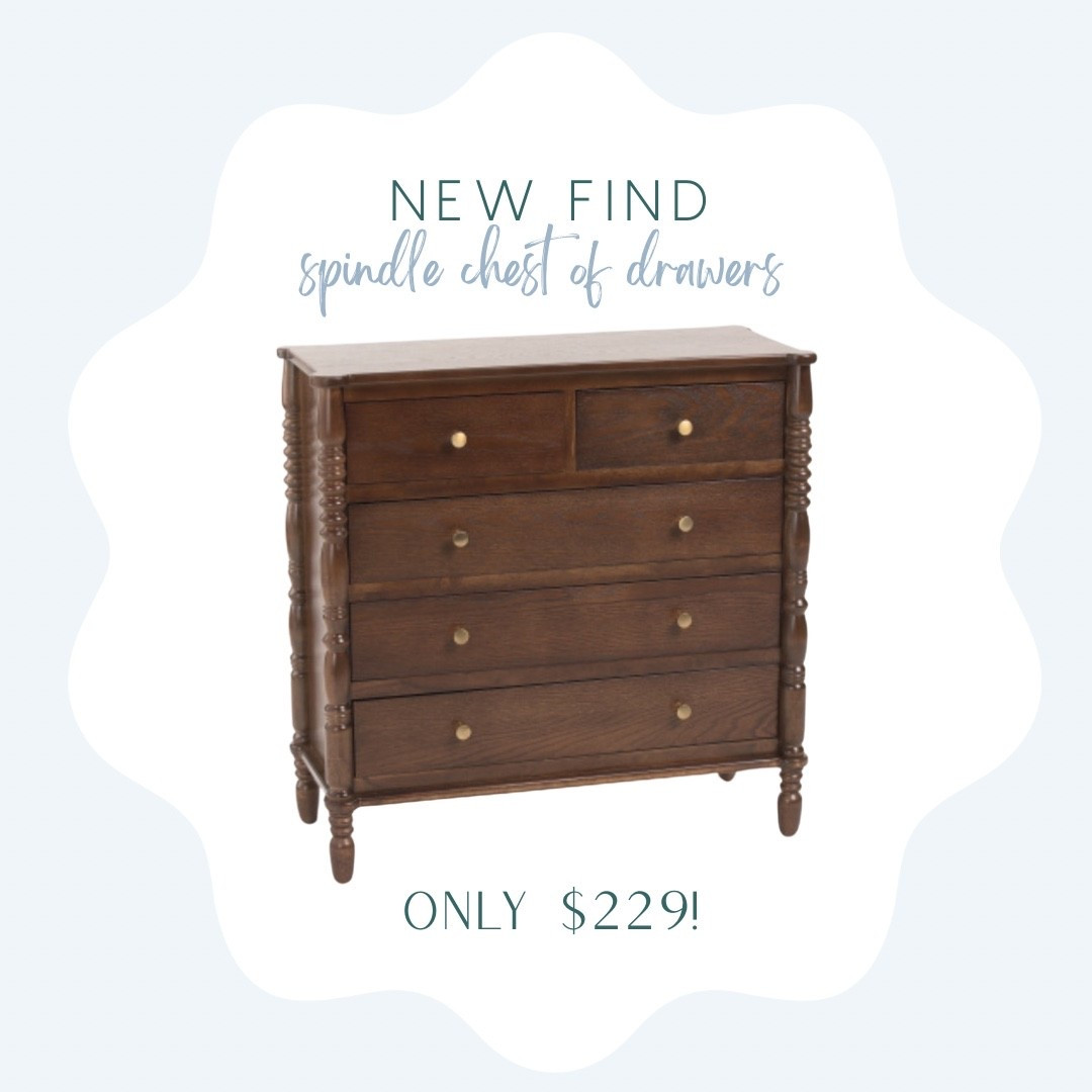Spindle chest of drawers - use as a petite dresser or entryway accent piece! 