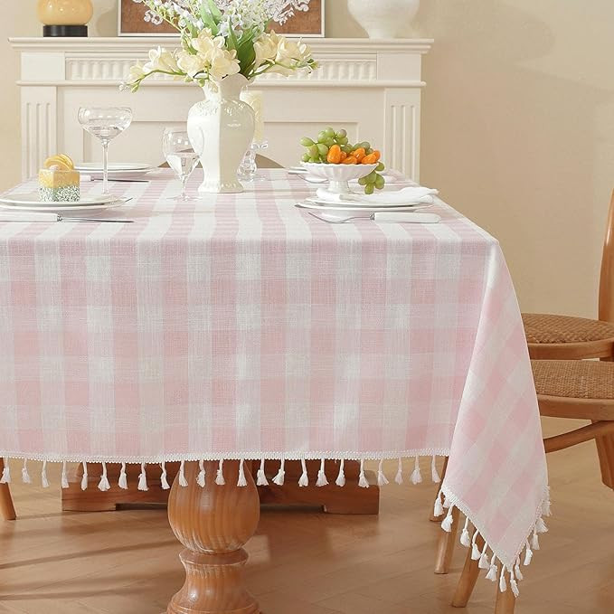 Gingham Tablecloth Rectangular, Tassels Checkered Table Cloth Washable Cotton Linen Plaid Table C... | Amazon (US)