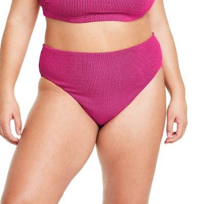 Women's Two-Tone Pucker High Waist Bikini Bottom - Tabitha Brown for Target Pink/Black | Target