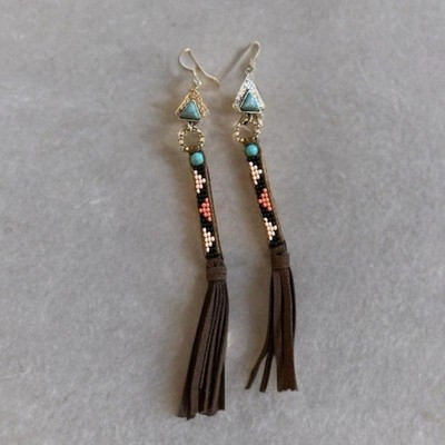 Boho Beaded Tassel Earrings Turquoise Triangle Dangle Drop Aztec Bohemian | eBay US