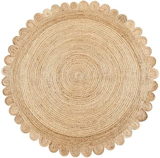 KLAVATE Scalloped Edge Rug, Natural Jute Scallop Round Rug, Designer Scallop Jute Area Rug, Boho ... | Amazon (US)