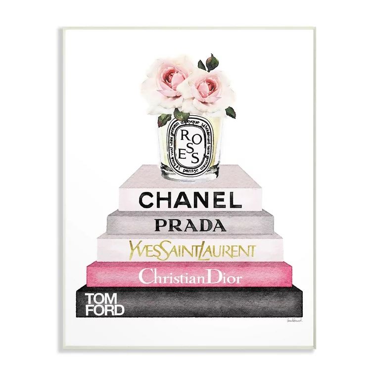 The Stupell Home Decor Collection Book Stack Fashion Candle Pink Rose Wall Plaque Art, 10 x 0.5 x... | Walmart (US)