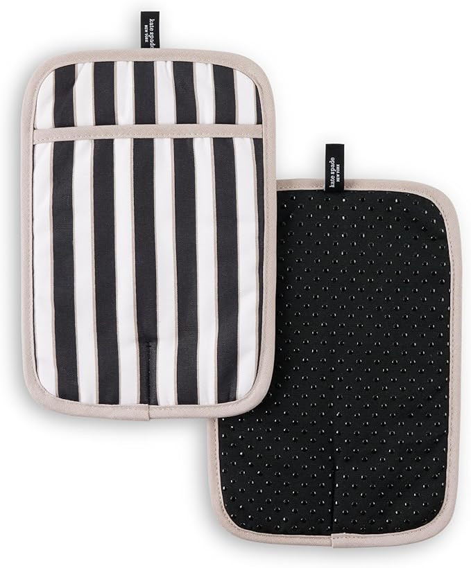 kate spade new york Botanical Stripe Pot Holder 2-Pack Set, 7" x 10", Black/Beige | Amazon (US)