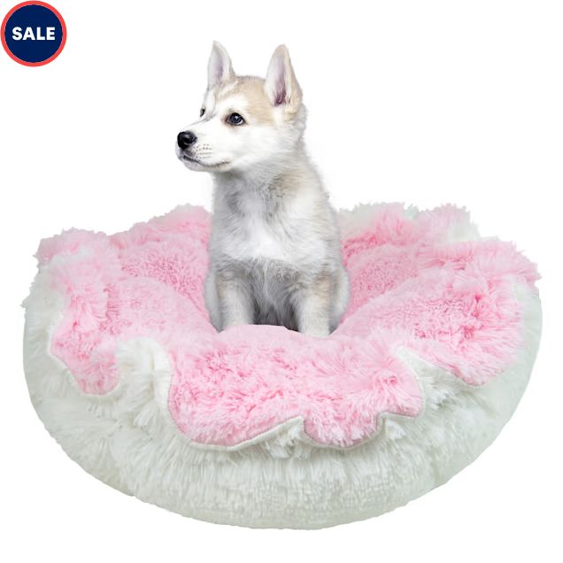 Bessie and Barnie Ultra Plush Bubble Gum/Snow White Deluxe Pet Cuddle Pod Bed, 30" L X 30" W X 5"... | Petco