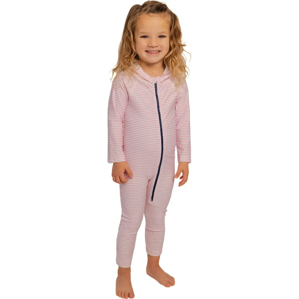 Lake Label Full Body Hooded Swimsuit in Pink Stripes at Nordstrom, Size 12-18M | Nordstrom