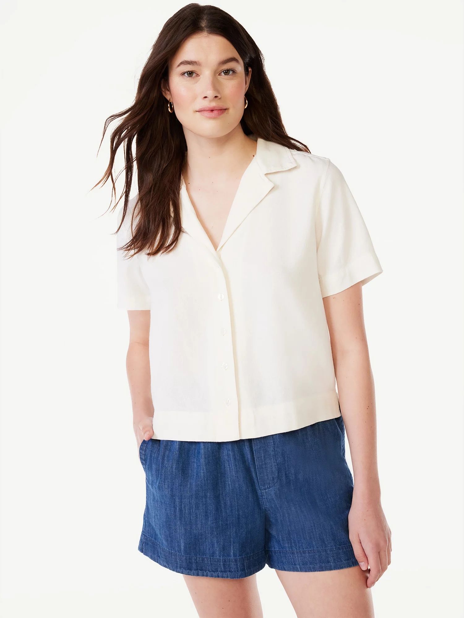 Free Assembly Women's Short Sleeve Camp Shirt, Sizes XS-XXXL | Walmart (US)