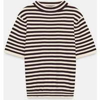 Zara - Striped Knit Top - Ecru / Maroon - L - Woman | Zara US