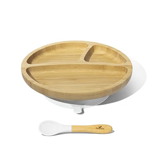 Avanchy Bamboo Suction Toddler Plate and Spoon Set - 9 Months and Older - Silicon Suction - 8.5" x 2 | Amazon (US)