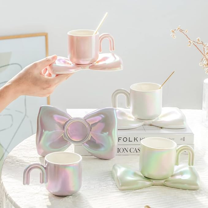 BLUGY Ceramic Coffee Mug Creative Cloud Mug Cute Novelty Coffee Cup with Bow Coaster Pentagram Co... | Amazon (US)