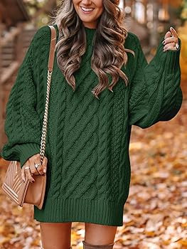 ANRABESS Women Crewneck Long Sleeve Oversized Cable Knit Chunky Pullover Short Sweater Dresses | Amazon (US)