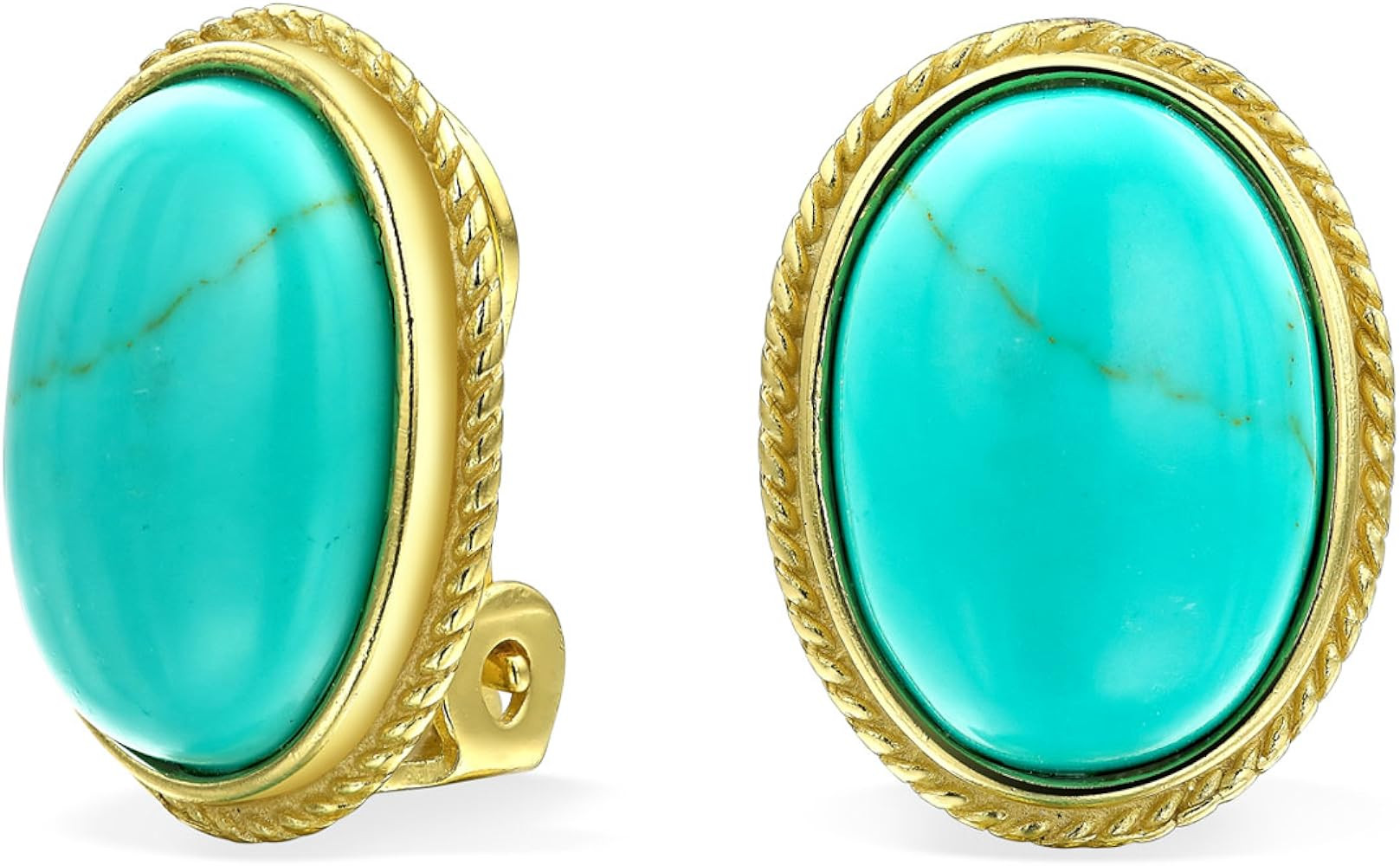 7CT Oval Cabochon Oval Gemstones Rope Cable Bezel 14K Gold Plated .925 Sterling Silver Clip On Ea... | Amazon (US)