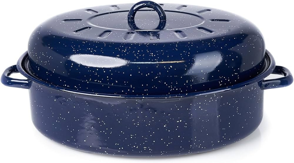 IMUSA USA 18" Traditional Vintage Style Blue Speckled Enamel on Steel Covered Oval Roaster | Amazon (US)