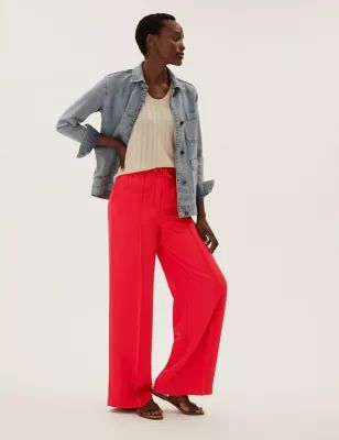 Crepe Drawstring Wide Leg Trousers | Marks and Spencer AU/NZ