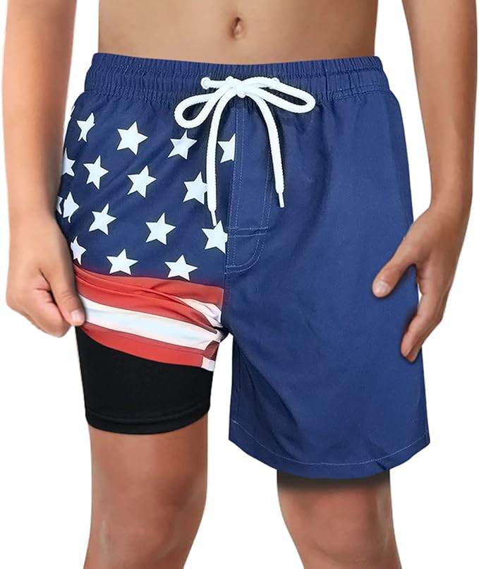 LUCOWEE Boys Swim Trunks with Boxer Brief Liner Compression Anti Chafe Swimming Shorts Stretchy U... | Amazon (US)