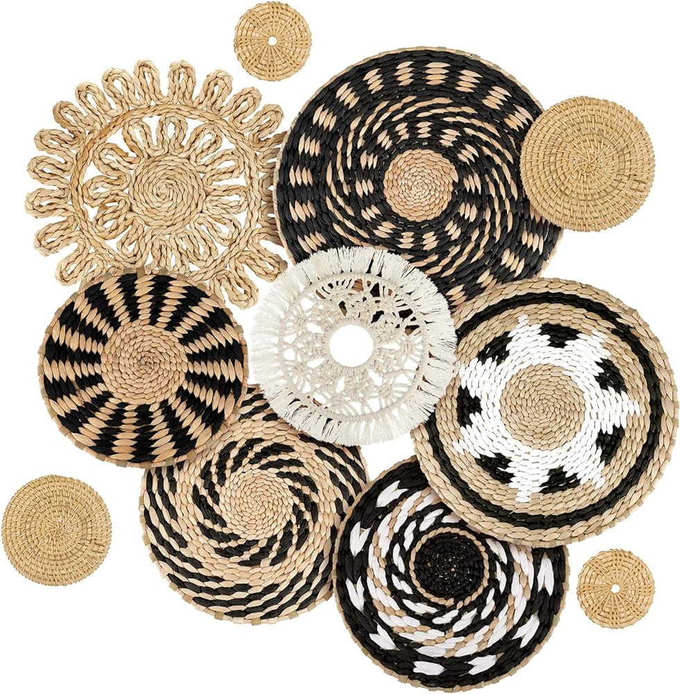 Tatuo 11 Pcs Boho Wall Basket Decor Decorative Bulrush Woven Basket Wall Decor Boho Wall Art Roun... | Amazon (US)