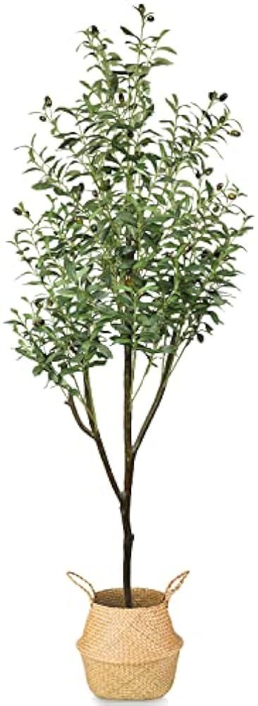 LOVMOR Artificial Olive Tree 5.9ft with Woven Seagrass Plant Basket and Realistic Moss ,Faux Oliv... | Amazon (US)