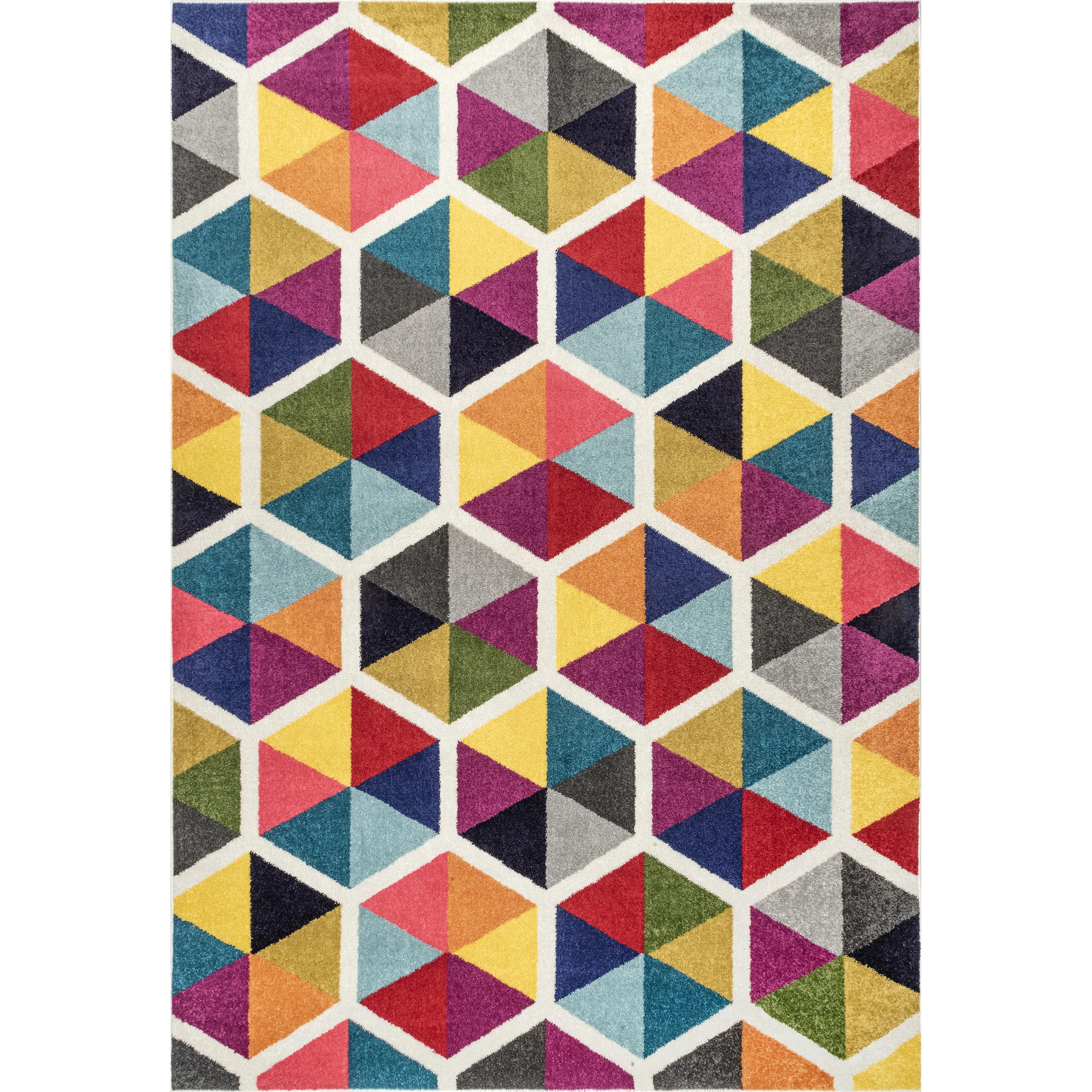 Sesto Geometric Power Loom Performance Pink/Yellow/Blue/Black Rug | Wayfair North America