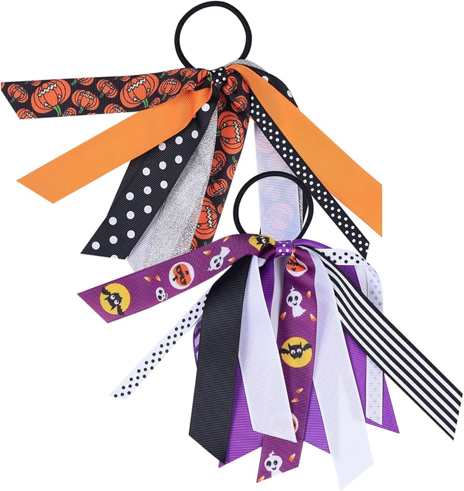 2 Pcs Halloween Hair Bows Long Ribbon Cheerleading Hair Tie Elastic Ponytail Holder Hair Accessor... | Amazon (US)