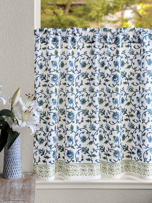 Saffron Marigold Half Kitchen Cotton Curtains for Small Windows, Bathroom and Cafe Hand Block Pri... | Amazon (US)