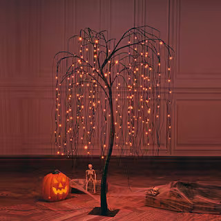 Lightshare 7 ft. Orange Pre-Lit LED Halloween Tree Artificial Christmas Tree with Spiders and 256... | The Home Depot
