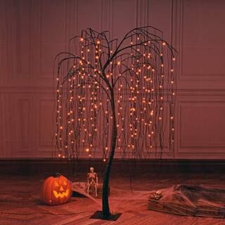 Lightshare 7 ft. Orange Pre-Lit LED Halloween Tree Artificial Christmas Tree with Spiders and 256... | The Home Depot