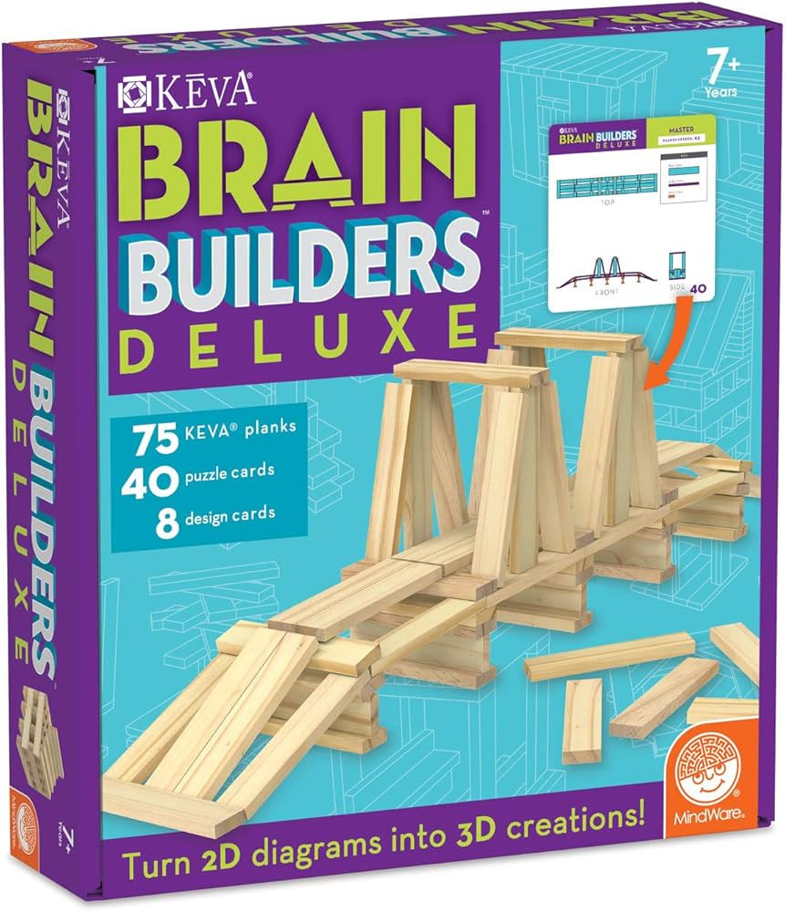 MindWare Keva Brain Builders Deluxe: STEM Building Toy Includes 75 KEVA Planks, 40 Puzzle Cards, ... | Amazon (US)