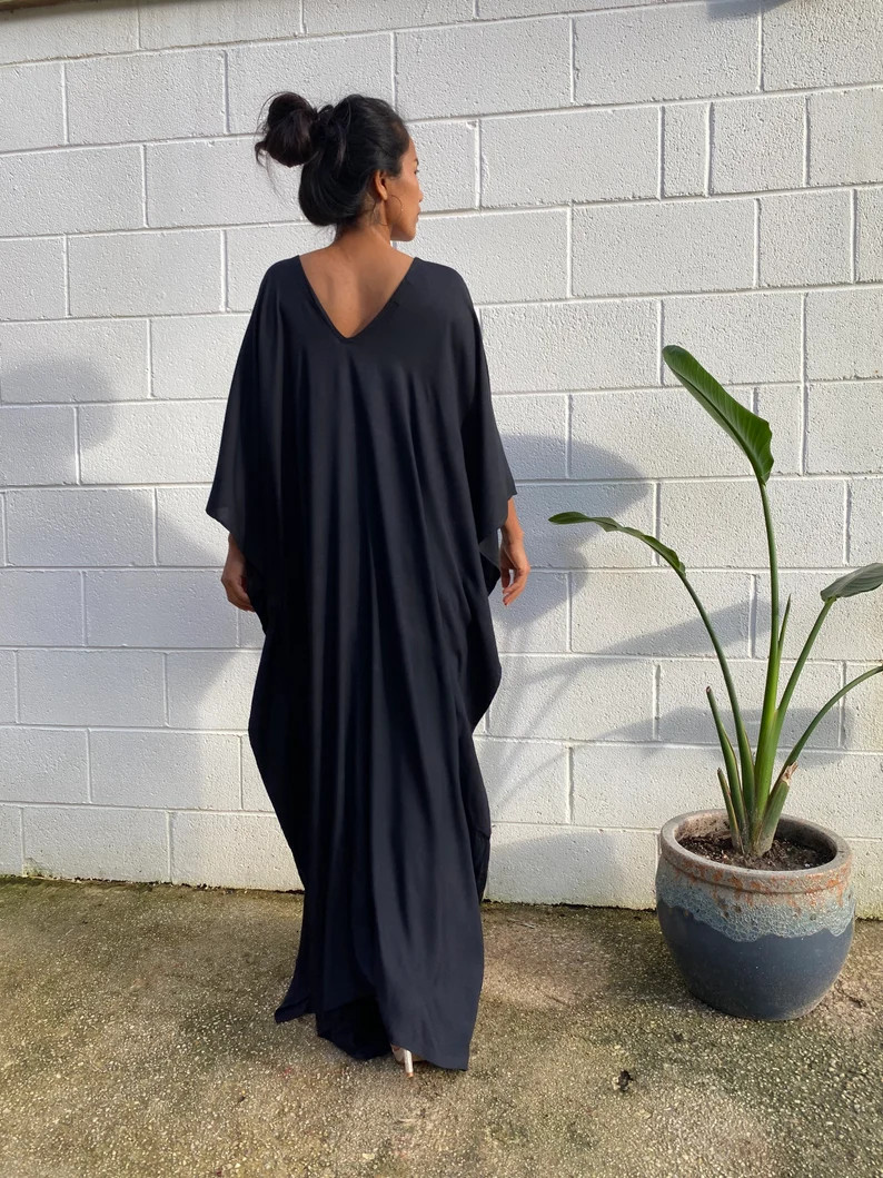 A-12 Solid Black Kaftan One Size Plus Resort Dresssummer | Etsy | Etsy (US)