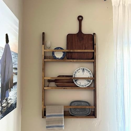 Rustic Wall-Mounted Dish Rack, Wooden Display Shelf for Plates, Platters and Cutting Boards, Kitc... | Amazon (US)