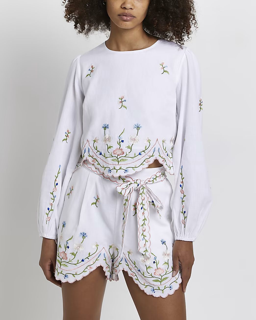 White embroidered floral cropped top | River Island (UK & IE)