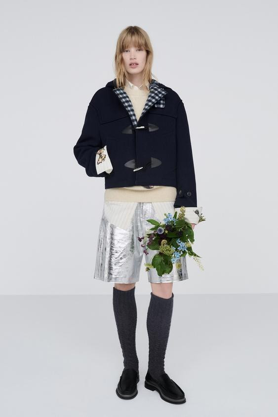 Zara - 100% Wool Cropped Fit Coat - Navy Blue - L - Man | Zara US