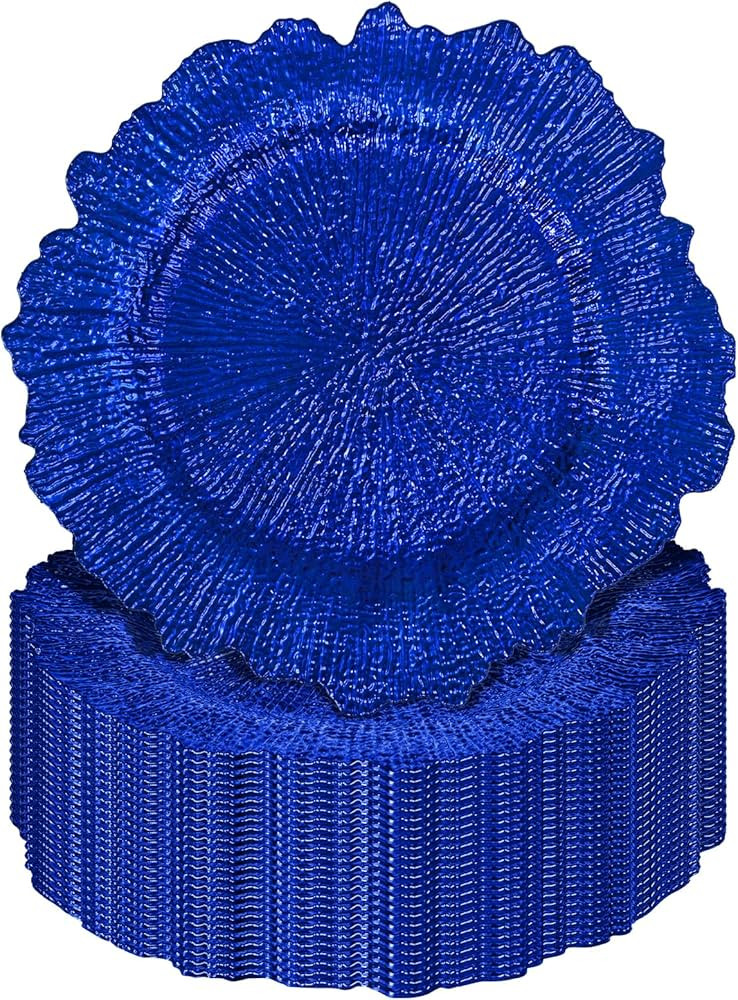 Pesonlook 24Pcs Royal Blue Charger Plates Round 13inch, Reef Plate Chargers for Dinner, Bulk Plas... | Amazon (US)