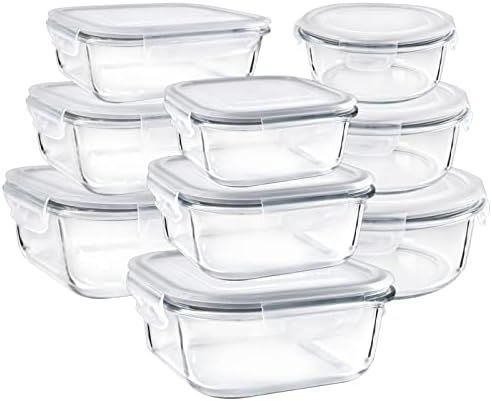Bayco Glass Storage Containers with Lids, 9 Sets Glass Meal Prep Containers Airtight, Glass Food ... | Amazon (US)